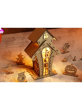Σετ των 2 Intra απο ξύλο plywood 3mm-4mm πάχος 3D Halloween Lantern Haunted House | CNC Δίασταση 15x15 cm INTRAFABR-105203174