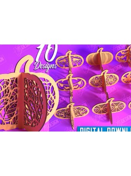 Σετ των 3 Intra απο ξύλο plywood 3mm-4mm πάχος Τρισδιάστατη δέσμη κολοκύθας αποκριών Δίασταση 8x8 cm INTRAFABR-103784186