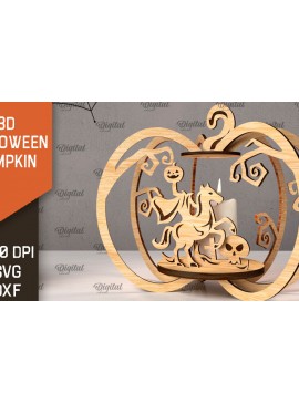 Σετ των 2 Intra απο ξύλο plywood 3mm-4mm πάχος Τρισδιάστατο σχέδιο αποκοπής λέιζερ κολοκύθας αποκριών Δίασταση 15x15 cm INTRAFABR-107014129