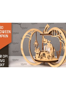 Σετ των 2 Intra απο ξύλο plywood 3mm-4mm πάχος Τρισδιάστατο σχέδιο αποκοπής λέιζερ κολοκύθας αποκριών Δίασταση 15x15 cm INTRAFABR-107013681