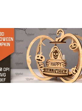 Σετ των 2 Intra απο ξύλο plywood 3mm-4mm πάχος Τρισδιάστατο σχέδιο αποκοπής λέιζερ κολοκύθας αποκριών Δίασταση 15x15 cm INTRAFABR-107013737