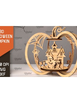 Σετ των 2 Intra απο ξύλο plywood 3mm-4mm πάχος Τρισδιάστατο σχέδιο αποκοπής λέιζερ κολοκύθας αποκριών Δίασταση 15x15 cm INTRAFABR-107013779