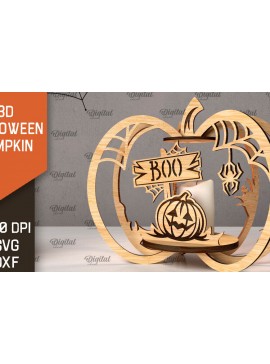 Σετ των 2 Intra απο ξύλο plywood 3mm-4mm πάχος Τρισδιάστατο σχέδιο αποκοπής λέιζερ κολοκύθας αποκριών Δίασταση 15x15 cm INTRAFABR-107013811