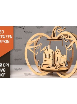 Σετ των 2 Intra απο ξύλο plywood 3mm-4mm πάχος Τρισδιάστατο σχέδιο αποκοπής λέιζερ κολοκύθας αποκριών Δίασταση 15x15 cm INTRAFABR-107013950