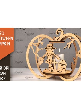 Σετ των 3 Intra απο ξύλο plywood 3mm-4mm πάχος Τρισδιάστατο σχέδιο αποκοπής λέιζερ κολοκύθας αποκριών Δίασταση 15x15 cm INTRAFABR-107014024