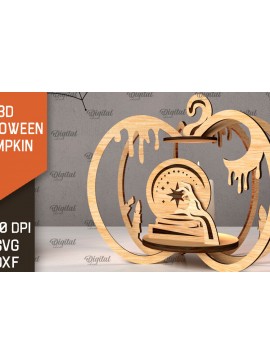 Σετ των 2 Intra απο ξύλο plywood 3mm-4mm πάχος Τρισδιάστατο σχέδιο αποκοπής λέιζερ κολοκύθας αποκριών Δίασταση 15x15 cm INTRAFABR-107014073