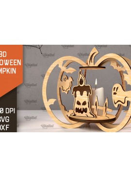 Σετ των 2 Intra απο ξύλο plywood 3mm-4mm πάχος Τρισδιάστατο σχέδιο αποκοπής λέιζερ κολοκύθας αποκριών Δίασταση 15x15 cm INTRAFABR-107014097