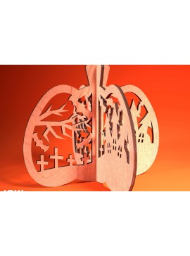 Σετ των 2 Intra απο ξύλο plywood 3mm-4mm πάχος 3D Halloween Pumpkin | Δίασταση 15x15 cm INTRAFABR-75399864