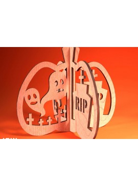 Σετ των 2 Intra απο ξύλο plywood 3mm-4mm πάχος 3D Halloween Pumpkin | Δίασταση 15x15 cm INTRAFABR-75399626