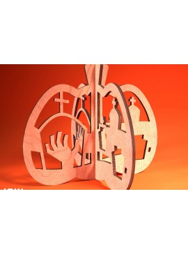 Σετ των 2 Intra απο ξύλο plywood 3mm-4mm πάχος 3D Halloween Pumpkin | Δίασταση 15x15 cm INTRAFABR-75399721