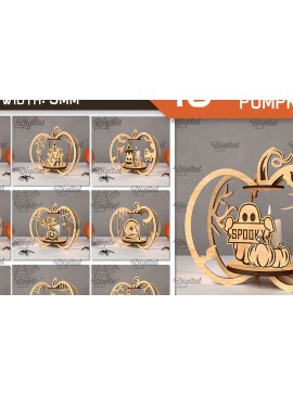 Σετ των 2 Intra απο ξύλο plywood 3mm-4mm πάχος Δέσμη κοπής με λέιζερ 3D Halloween Pumpkins Δίασταση 15x15 cm INTRAFABR-107015822