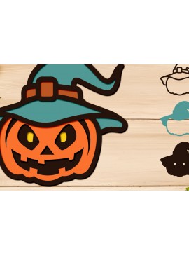Σετ των 3 Intra απο ξύλο plywood 3mm-4mm πάχος 3D Απόκριες Scary Pumpkin Layered Δίασταση 15x15 cm INTRAFABR-105749456