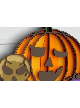 Σετ των 2 Intra απο ξύλο plywood 3mm-4mm πάχος 3D Halloween Pumpkin Δίασταση 30x30 cm INTRAFABR-76865783