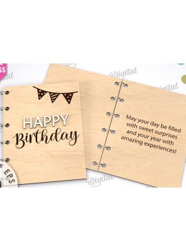 Σετ των 2 Intra απο ξύλο plywood 3mm-4mm πάχος Τρισδιάστατη Κάρτα Χρόνια Πολλά με λέιζερ Δίασταση 15x15 cm INTRAFABR-113992777