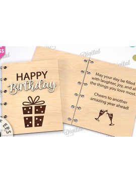 Σετ των 2 Intra απο ξύλο plywood 3mm-4mm πάχος Τρισδιάστατη Κάρτα Χρόνια Πολλά με λέιζερ Δίασταση 15x15 cm INTRAFABR-113992682