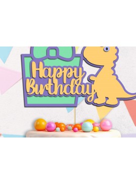 Σετ των 2 Intra απο ξύλο plywood 3mm-4mm πάχος 3d Happy Birthday , Dino Cake Topper Δίασταση 15x15 cm INTRAFABR-119666932