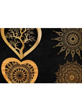 Σετ των 2 Intra απο ξύλο plywood 3mm-4mm πάχος κοπής με λέιζερ 3D Heart Mandala Δίασταση 30x30 cm INTRAFABR-91270648