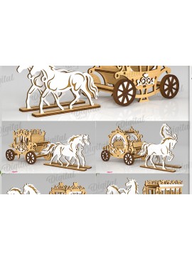Intra απο ξύλο plywood 3mm-4mm πάχος Τρισδιάστατες άμαξες αλόγων κοπής με λέιζερ Δίασταση 30x20 cm INTRAFABR-119545649