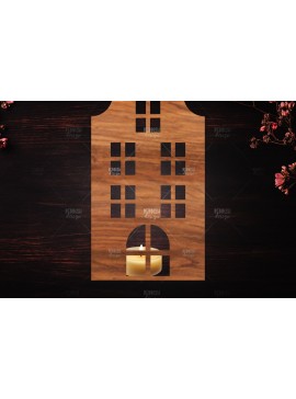 Σετ των 2 Intra απο ξύλο plywood 3mm-4mm πάχος Χριστουγεννιάτικη λαμπάδα τρισδιάστατου σπιτιού Δίασταση 15x15 cm INTRAFABR-122665737