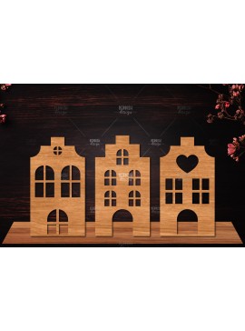 Σετ των 3 Intra απο ξύλο plywood 3mm-4mm πάχος Τρισδιάστατη βάση κοπής με λέιζερ σπιτιού Διακόσμηση σπιτιού Δίασταση 15x15 cm INTRAFABR-122870335