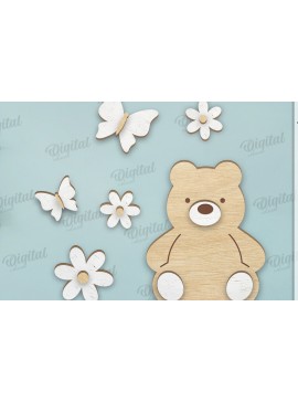 Σετ των 2 Intra απο ξύλο plywood 3mm-4mm πάχος Τρισδιάστατη διακόσμηση τοίχου παιδικού σταθμού με λέιζερ Δίασταση 30x20 cm INTRAFABR-122453634
