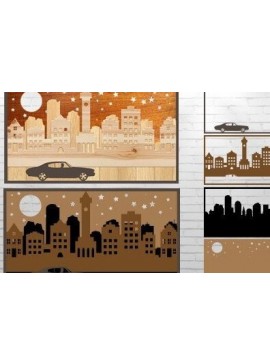 Σετ των 2 Intra απο ξύλο plywood 3mm-4mm πάχος 3D Cut Cityscape με λέιζερ Δίασταση 20x30 cm INTRAFABR-32688679