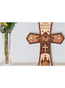 Σετ των 2 Intra απο ξύλο plywood 3mm-4mm πάχος Τρισδιάστατη πινακίδα σταυρού γέννησης με λέιζερ Δίασταση 30x20 cm INTRAFABR-111976086