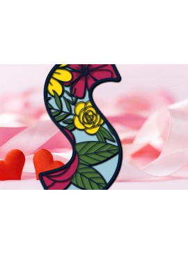 Σετ των 2 Intra απο ξύλο plywood 3mm-4mm πάχος 3d Layer Floral Alphabet S με λέιζερ Δίασταση 15x15 cm INTRAFABR-28878079