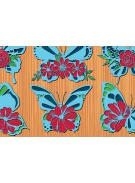 Σετ των 2 Intra απο ξύλο plywood 3mm-4mm πάχος 3D Layer Floral Butterfly Δίασταση 15x15 cm INTRAFABR-35486633