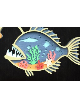 Σετ των 3 Intra απο ξύλο plywood 3mm-4mm πάχος Τρισδιάστατη σκηνή ωκεανού ψαριών ψαράδων Δίασταση 8x8 cm INTRAFABR-119952429