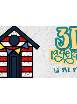 Intra απο ξύλο plywood 3mm-4mm πάχος 3D Layered Beach House Nautical Δίασταση 30x20 cm INTRAFABR-35435520