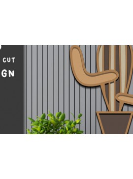 Σετ των 2 Intra απο ξύλο plywood 3mm-4mm πάχος Αυτοκόλλητο τοίχου με 3d ed Cactus Cut  Δίασταση 40x40 cm INTRAFABR-68736115