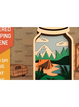 Σετ των 2 Intra απο ξύλο plywood 3mm-4mm πάχος με 3D Layered Scene Camping Δίασταση 30x20 cm INTRAFABR-95174396