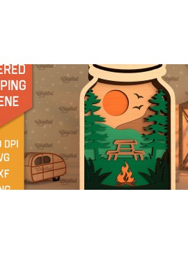 Σετ των 2 Intra απο ξύλο plywood 3mm-4mm πάχος με 3D Layered Scene Camping Δίασταση 30x20 cm INTRAFABR-95174464