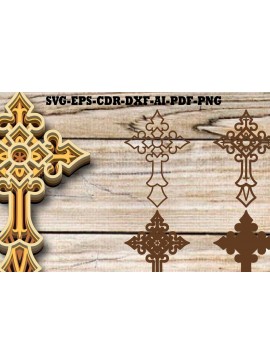 Σετ των 2 Intra απο ξύλο plywood 3mm-4mm πάχος 3d Layered Christian Cross EPS Δίασταση 30x20 cm INTRAFABR-113138851