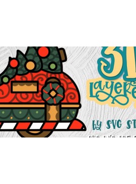 Σετ των 2 Intra απο ξύλο plywood 3mm-4mm πάχος 3D Layered Christmas Camper 03 Δίασταση 15x15 cm INTRAFABR-35010344