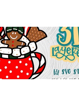 Σετ των 2 Intra απο ξύλο plywood 3mm-4mm πάχος Σχέδιο 3D Layered Christmas Cocoa 05 Δίασταση 15x15 cm INTRAFABR-35011103