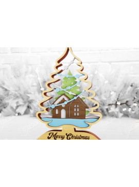 Σετ των 2 Intra απο ξύλο plywood 3mm-4mm πάχος Χριστουγεννιάτικο δέντρο με 3D στρώματα | Διακοπές |CNC Δίασταση 15x15 cm INTRAFABR-105596611