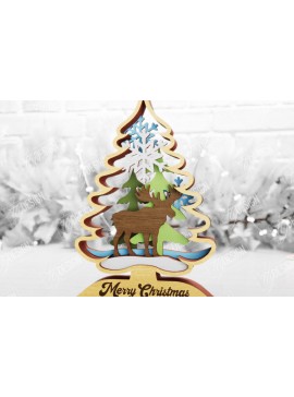 Σετ των 2 Intra απο ξύλο plywood 3mm-4mm πάχος Χριστουγεννιάτικο δέντρο με 3D στρώματα | Διακοπές |CNC Δίασταση 15x15 cm INTRAFABR-105596667