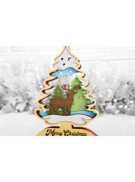 Σετ των 2 Intra απο ξύλο plywood 3mm-4mm πάχος Χριστουγεννιάτικο δέντρο με 3D στρώματα | Διακοπές |CNC Δίασταση 15x15 cm INTRAFABR-105596591