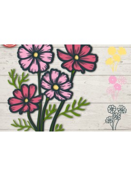 Intra απο ξύλο plywood 3mm-4mm πάχος Τρισδιάστατα λουλούδια Cosmos με στρώματα Δίασταση 30x20 cm INTRAFABR-67844269