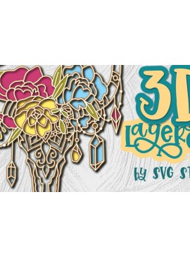 Σετ των 3 Intra απο ξύλο plywood 3mm-4mm πάχος 3D Layered Cow Skull Design Boho Δίασταση 15x15 cm INTRAFABR-35579309