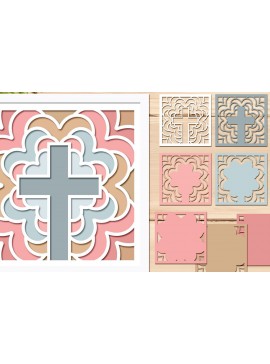 Σετ των 3 Intra απο ξύλο plywood 3mm-4mm πάχος 3D Layered Cross , Mandala Papercut Δίασταση 8x8 cm INTRAFABR-69496581
