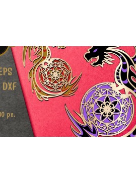 Σετ των 2 Intra απο ξύλο plywood 3mm-4mm πάχος 3D Layered Dragon Δίασταση 10x12 cm INTRAFABR-71317509