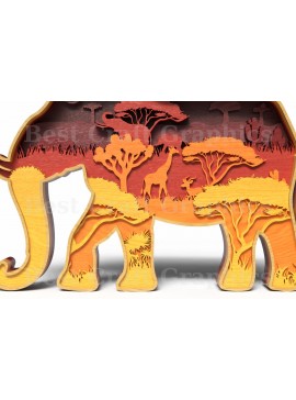 Intra απο ξύλο plywood 3mm-4mm πάχος Σκηνή σαφάρι με 3D επίπεδα ελέφαντα Δίασταση 20x30 cm INTRAFABR-121580098