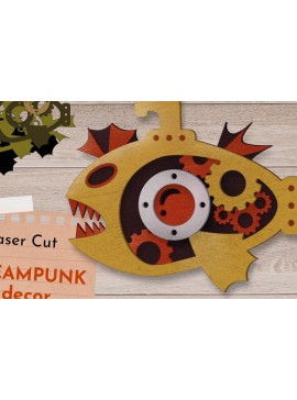 Σετ των 2 Intra απο ξύλο plywood 3mm-4mm πάχος 3D Layered Fish Sign, Steampunk Wall Art Δίασταση 40x40 cm INTRAFABR-59255223