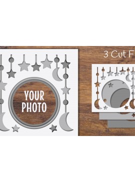 Σετ των 2 Intra απο ξύλο plywood 3mm-4mm πάχος 3D Layered Frame Moon and Star Papercut Δίασταση 20x30 cm INTRAFABR-97119674