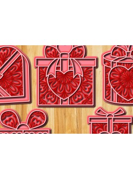Σετ των 2 Intra απο ξύλο plywood 3mm-4mm πάχος Κουτί δώρου με 3D επίπεδα με δέσμη καρδιάς Δίασταση 15x15 cm INTRAFABR-24507054