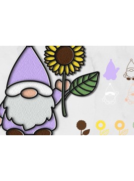 Σετ των 2 Intra απο ξύλο plywood 3mm-4mm πάχος 3D Layered Gnome και ηλίανθος Δίασταση 30x20 cm INTRAFABR-69633349