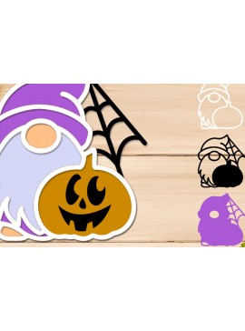 Σετ των 2 Intra απο ξύλο plywood 3mm-4mm πάχος 3d Layered Halloween Gnome, Pumpkin Δίασταση 15x15 cm INTRAFABR-105207542